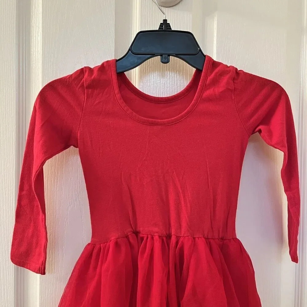 Old Navy Girls Scoop Back Red Tutu Dress Long Sleeve Size 5T